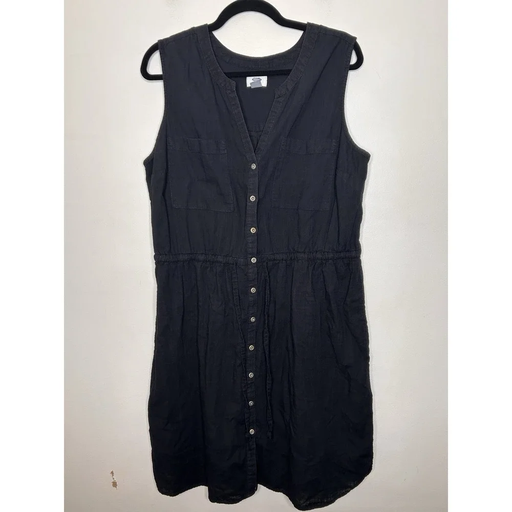 Old Navy Black Washed Linen Blend Sleeveless Summer Dress Size XL